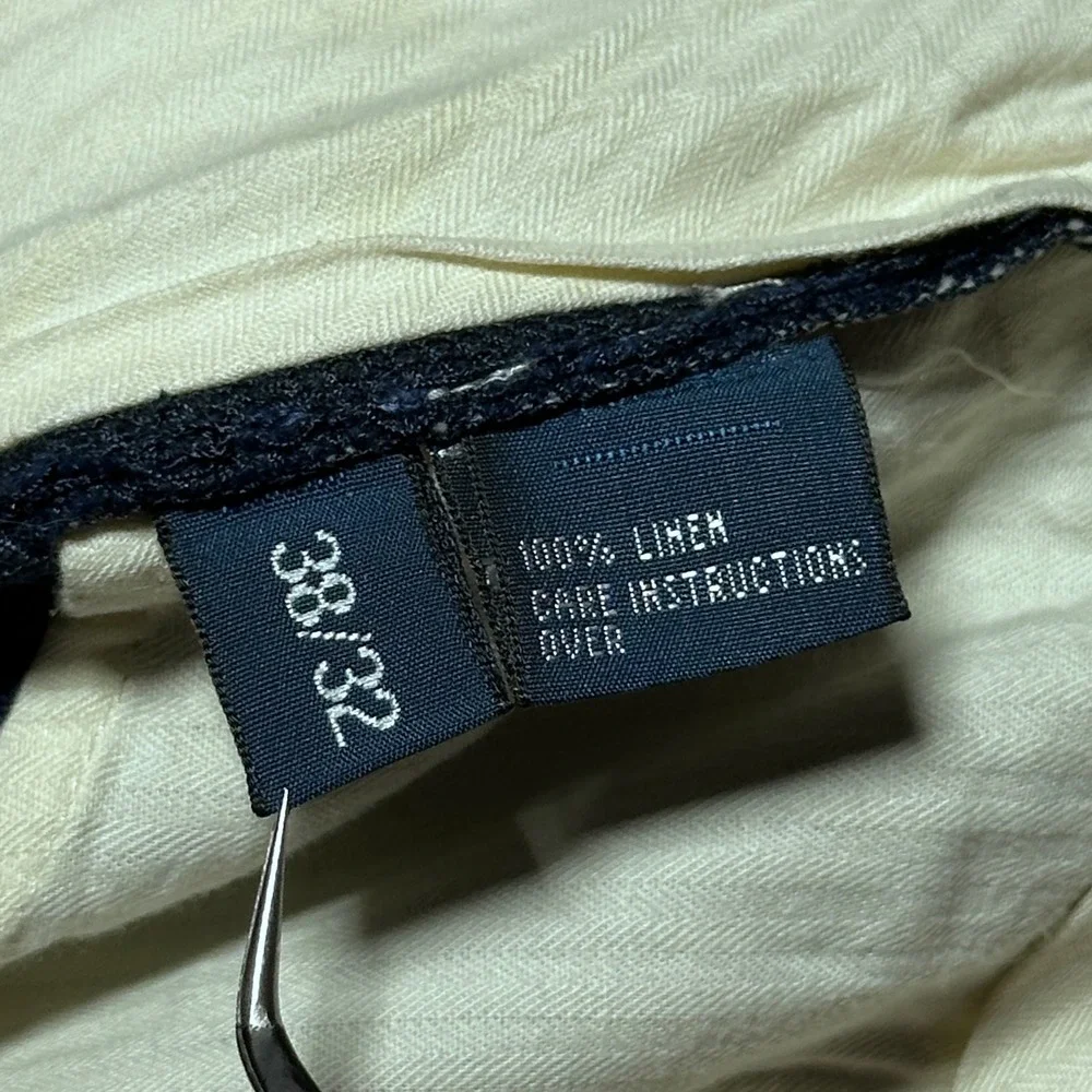 Polo Ralph Lauren Dress Pants 38x27 100% Linen Relaxed Straight Navy Chino Pants